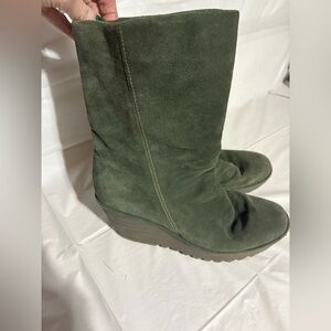 Fly London Olive Suede Wedge Boots